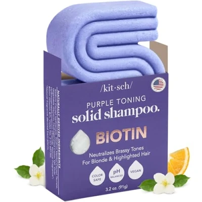 Image of Kitsch Purple Shampoo Bar for Blonde Hair Toning Bars with Biotin Strengthening &amp; Neutralizing Brassy Tones Vegan Solid Shine Zero Waste, 3.2 oz