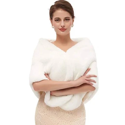 Image of kivie Faux Fur Wrap Shawl Wedding Stoles Cape Evening Bridal Shrug White/Black/Navy (white)
