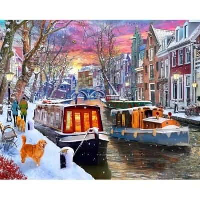 Image of Vermont Christmas Company &#039;Winter Canal&#039; Jigsaw Puzzle 1000 Piece Large Pieces Fully Interlocking &amp; Randomly Shaped