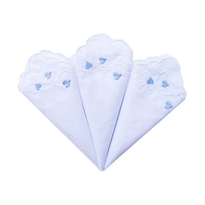 Image of MileyMarla Ladies Embroidery Cotton White Handkerchiefs Lace Wedding Hankies, Heart 3pcs, One Size