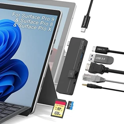 Image of Surface Pro 9/8 Docking Station with 8 Ports [100W USB C Thunerbolt 4+ 4K HDMI+ USB3.0+ 3.0+ 100M LAN+ Audio+ SD+ TF Slot] in 2 Accessories for 9/Pro 8/Pro X