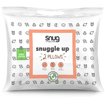 Image of Snug Snuggle Up Pillows 2 Pack of Cosy Soft Bed Made From Recycled Materials, Machine Washable and Hypoallergenic Pair