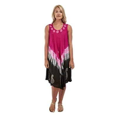Image of Magritta Women Ladies Plus Size Sleeveless Dress Dual Tone Tie Dye Printed Beach Summer Sundress for UK 12 to 24 Floral Design (One (UK 24), Pink)