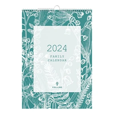 Image of Collins Debden Tara 2024 Family Wall Calendar Lifestyle Planner and Organiser for Office, Work, Personal Home January to December Diary Weekly TAFC135 24 White/Teal