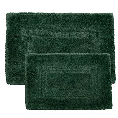 Image of Lavish Home Bathroom Rugs 2 Piece Cotton Mat Set Machine Washable Bath Mats for Bathroom, Kitchen, or Laundry Room (Green)
