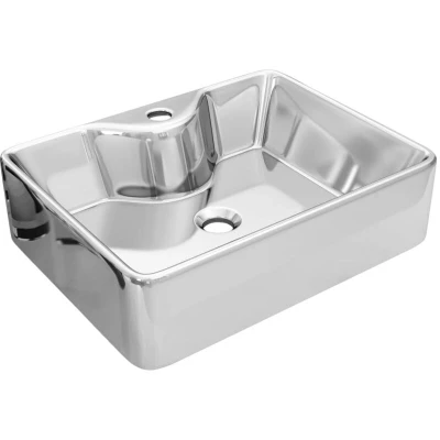 Image of vidaXL Wash Basin with Faucet Hole 48x37x13.5 cm Ceramic Silver