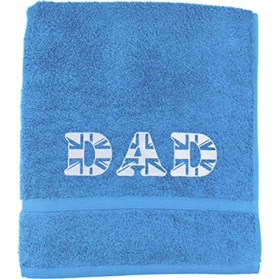 Image of TeddyT&#039;s Dad Union Jack Great Britain Embroidered Bath Towel (Blue)