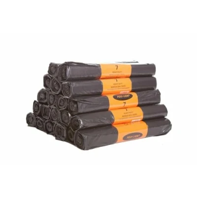 Image of Bag Market Heavy Duty Black Wheelie Bin Liners/Bags on a Roll 300L Rubbish, Refuse, Sacks 7 per Poly Lion (20 Rolls (140 Bags))