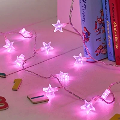 Image of Lights4fun Indoor Star String Fairy Lights with 30 Pink LEDs on Clear Cable Plug in 3.2m