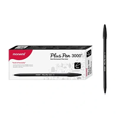Image of Monami Plus 3000 Office Sign Pen Felt Tip Water Based Ink Color Complete Black 1 Dozen