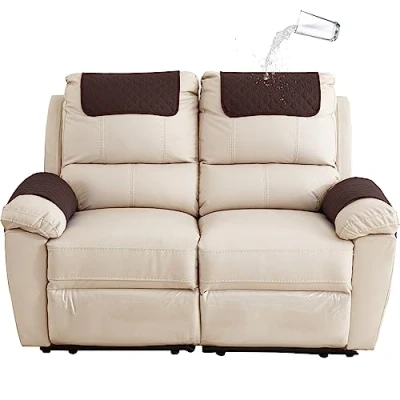 Image of GYHH Sofa Armrest Cover, Headrest Cover for Recliner Chair Arm Cover,Armchair Slipcover Nonslip Quilted Furniture Protector Pets Leather Couch (Coffee,2 Seat 4 pc)