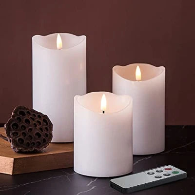 Image of Eywamage White LED Pillar Candles with Remote, Flickering Realistic Flameless Battery Lights Set of 3