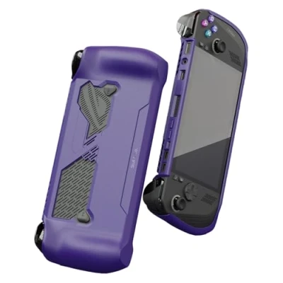 Image of Skull &amp; Co. GripCase Ally for ROG X: A Soft Protective Case with Textured Grips Full Protection and Stand, Shock Absorption Non Slip Anti Scratch Cover Design Galactic Purple