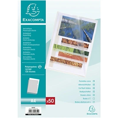 Image of Exacompta Ref 5850E Grained PP Cut Flush Folder Suitable For A4 Documents, 0.1mm Polypropylene, Top Right Opening, Out Easy Opening Clear (Bag of 50)