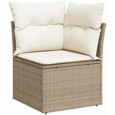 Image of Vidaxl 9 Piece Garden Sofa Set with Cushions Beige Poly Rattan Acacia