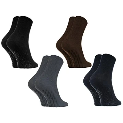 Image of Rainbow Socks Women Men Cotton Diabetic Elastic Loose Non Slip 4 Pairs Black Brown Sky Blue Pewter Size EU 39 41 / UK 6.5 8 US 9.5