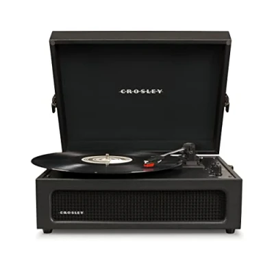 Image of Crosley Voyager Portable Turntable Bluetooth Record Player, 3 Speed Suitcase Vinyl Home Turntables for Records, Built in Stereo Speakers &amp; Receiver, AUX Input, Black