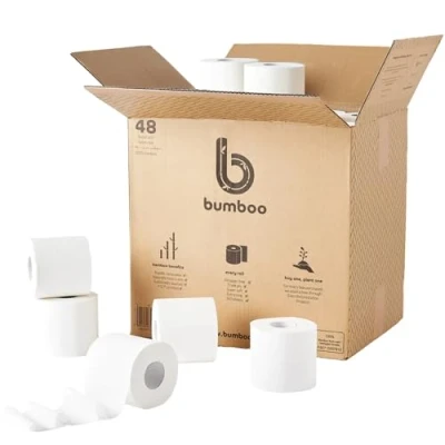 Image of Bumboo Bamboo Toilet Roll 48 Pack Paper 3 ply, 300 Sheets Bulk Rolls Plastic Free, Soft, Strong, Sustainable &amp; Biodegradable Loo