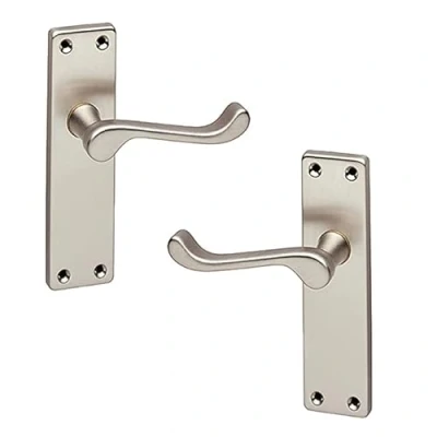 Image of Ironmongery Solutions® Internal Victorian Scroll Lever Latch Door Handle Set in Polished Brass, Chrome, Satin Nickel Finishes (Latch, Nickel)