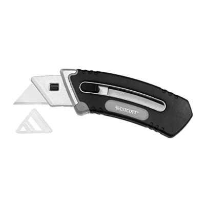 Image of Westcott E 84029 00 Collapsible Utility Knife Ergonomic Cutter with Telescoping Mechanism and Automated Blade Retraction Black