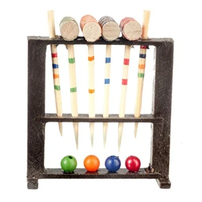 Image of Melody Jane Dolls House Miniature Garden Accessory Game Wooden Croquet Set