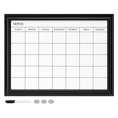 Image of Navaris Framed Calendar Whiteboard for Wall 45 x 60 cm Magnetic Dry Wipe Monthly Planner White Board with Frame Includes Magnets and Marker Pen