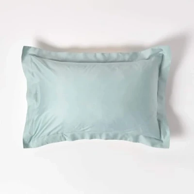 Image of HOMESCAPES Duck Egg Blue Organic Cotton Oxford Pillowcase Standard Size 400TC 600 Thread Count Equivalent Housewife Pillow Case Pack of 2