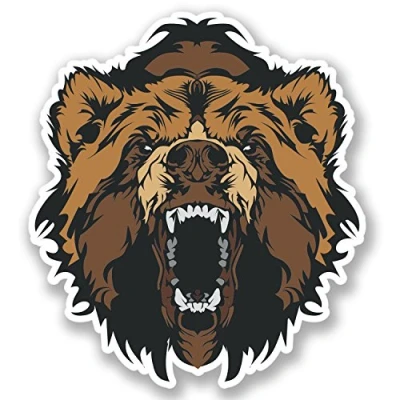 Image of 2 x Angry Brown Bear Vinyl Sticker Bike Laptop Helmet Car Motorcycle #4398 (9cm Wide 10cm Tall)