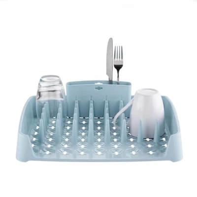 Image of Minky Dish Drying Rack &amp; Cutlery Holder Grey, Space Saving with a Large Capacity for Kitchen Counter, Durable Dishes and Utensils, Made in The UK (Slate Blue)