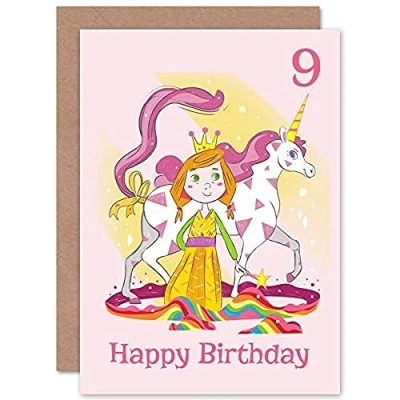 Image of Wee Blue Coo Unicorn Princess Magic 9th Birthday Greeting Card With Envelope Blank Inside Premium Quality