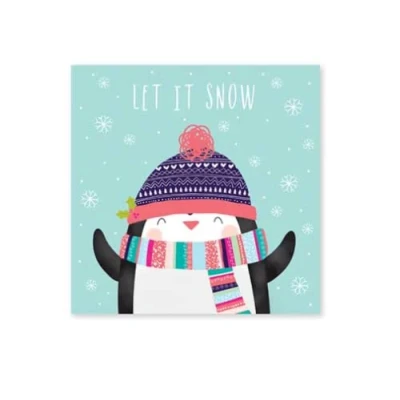 Image of Tallon Festive Wonderland Square Xmas Christmas Cards, &#039;Let it Snow&#039; Penguin Box of 10
