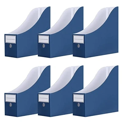 Image of Srvnpioy Pack of 6 Magazine File Holders with Lables, Cardboard Files, Recyclable Rack, Document Organiser Rack for Office School Home, Blue