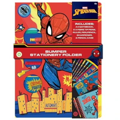 Image of DESIGN GROUP Marvel Spider Man Bumper Stationery Folder Back to School Kids Set Book Pens, Red