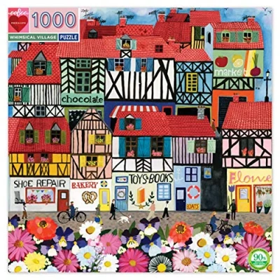 Image of eeBoo PZTWSV 1000 piece jigsaw puzzle, Whimsical village Heart Recycled Cardboard Adults, Multicolored, 1 EA
