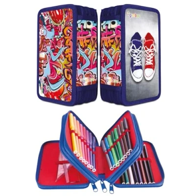 Image of gimboo School Pencil Case with Accessories, Blue, 19 x 11,5 6 cm, Motif Graffiti
