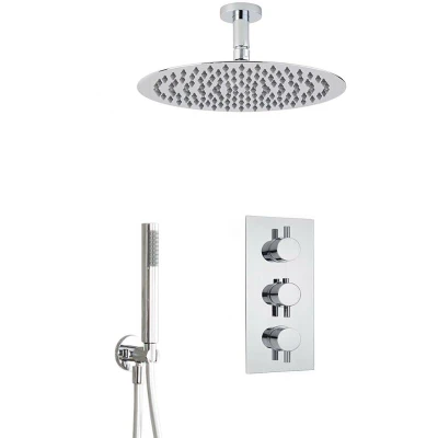 Image of Milano Mirage Modern Thermostatic Mixer Valve Ceiling Mounted Hand Shower Head Chrome