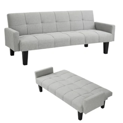 Image of Home Detail 3 Seater Sofa Bed Fabric Tufted Dark Grey Light Clic Clac Black Legs (Light Grey)