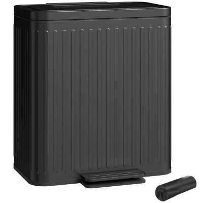 Image of HOMCOM Dual Kitchen Bin, 2 x 20L Double Bin for Recycling and Waste, Fingerprint proof Pedal with Soft Close Lid, Removable Inner Buckets, Rubbish Bags, Black