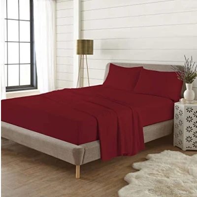 Image of 100% Brushed Cotton Flannelette Thermal Fitted Sheets Super Soft Warm Cosy Luxury Plain Sheet (Red, Single)