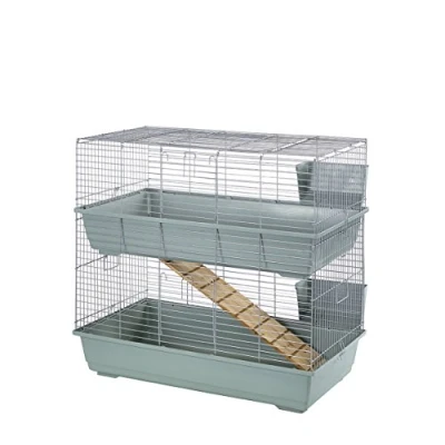 Image of Little Friends Double Tier Rabbit Cage, 80cm, Beige/Silver
