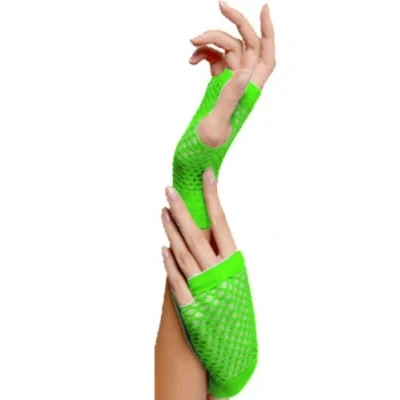 Image of Short Fingerless Fishnet Gloves Choose your Colour One Size (Neon Green)