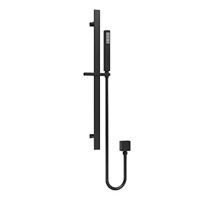 Image of nuie A4167 Shower Modern Bathroom Square Slide Rail Kit with Outlet Elbow, Flex Hose and Single Function Handset, 685mm, Matt Black