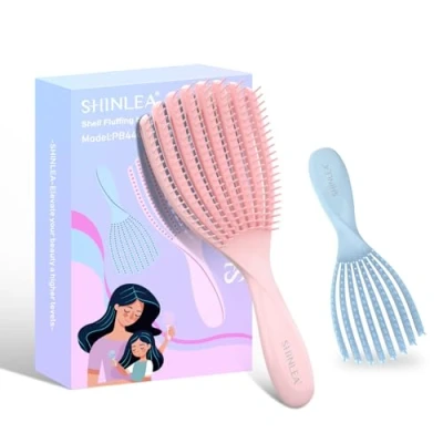 Image of Hair Brush SHINLEA 2 Pcs Detangle for Curly Reduces Breakage, Eliminates Knots, Women, Men, Kids Mini Use in Wet and Dry (Pink&amp;Blue)