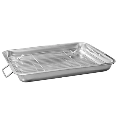 Image of Stainless Steel Roasting Tin with Rack Professional Tray Removable Oven Pan Grill Sturdy Handles 30cm