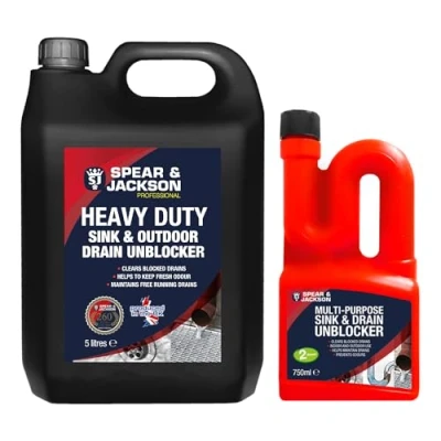 Image of Spear &amp; Jackson Multi Purpose Sink Drain Unblocker 5 Litre and 750 ml, Clears Blocked Drains
