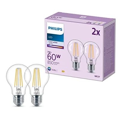 Image of PHILIPS LED Classic A60 Light Bulb 2 Pack [Warm White 2700K E27 Edison Screw] 60W, Non Dimmable. for Home Indoor Lighting