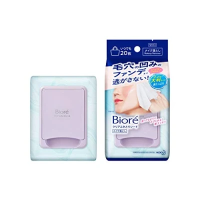 Image of Biore Clear Wiping Sheets, 20sheets, Makeup Remover, Large Sheet with Plenty of Liquid, Oil Free, Cleansing