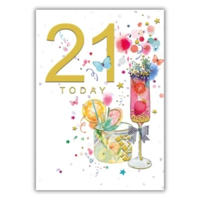 Image of 21st Birthday Card for Girls with Party Cocktails 8.5 x 6 Inches Words and Wishes