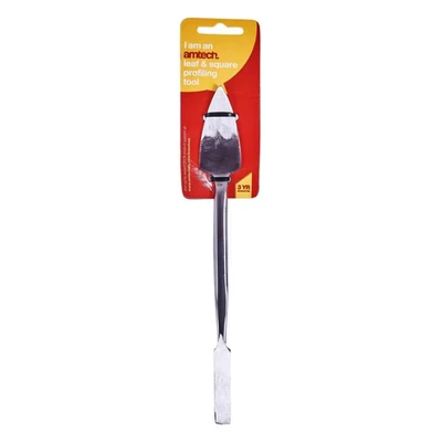 Image of Amtech G1850 Leaf and Square Profiling Tool, Stainless Steel, Triangular Blades, Plasterers Trowel, Small Double Ended