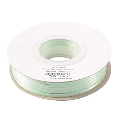 Image of Vaessen Creative Satin Ribbon, Pastel Green, 3mm x 100m Double Sided Shine for Card Making, Scrapbooks, Gift Wrapping and Other Craft Projects